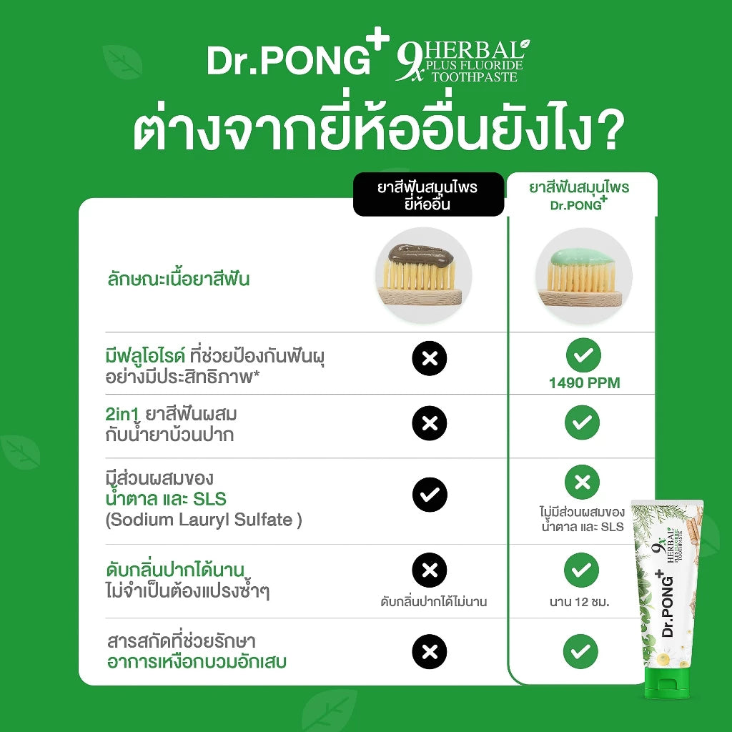 Dr.PONG 9x herbal plus fluoride toothpaste ยาสีฟันสมุนไพร