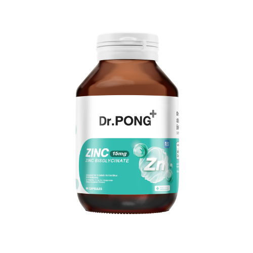 Dr.PONG Zinc Bisglycinate ซิงค์ บิสกลีซิเนต 15มก ดูดซึมดี ช่วยเสริมภูมิ คุมมัน ลดสิว