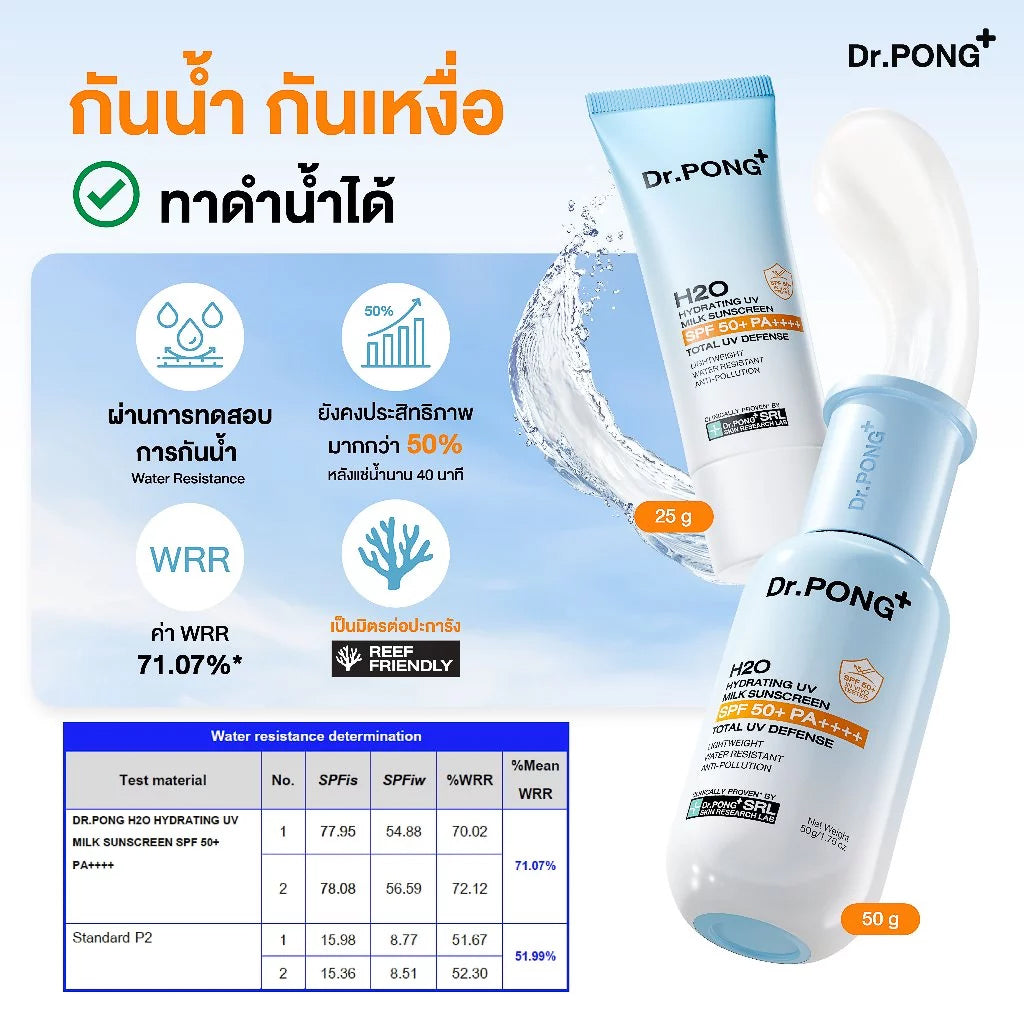 Dr.PONG H2O Hydrating UV Milk Sunscreen กันแดดน้ำนม เนื้อบางเบา ชุ่มชื้น กันน้ำ กันเหงื่อ กันฝุ่น