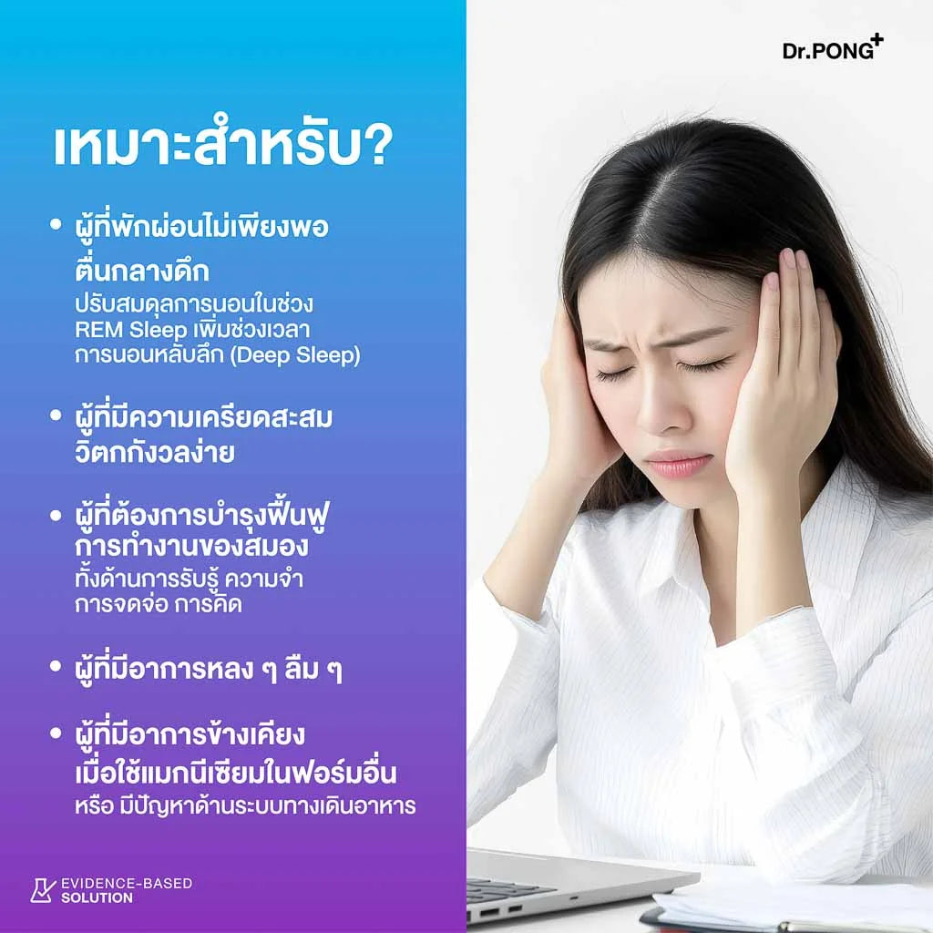 Dr.PONG Magtein® Magnesium L-Threonate 500 mg  แมกนีเซียมเพิ่มประสิทธิภาพสมอง หลับสบาย ลดวิตกกังวล