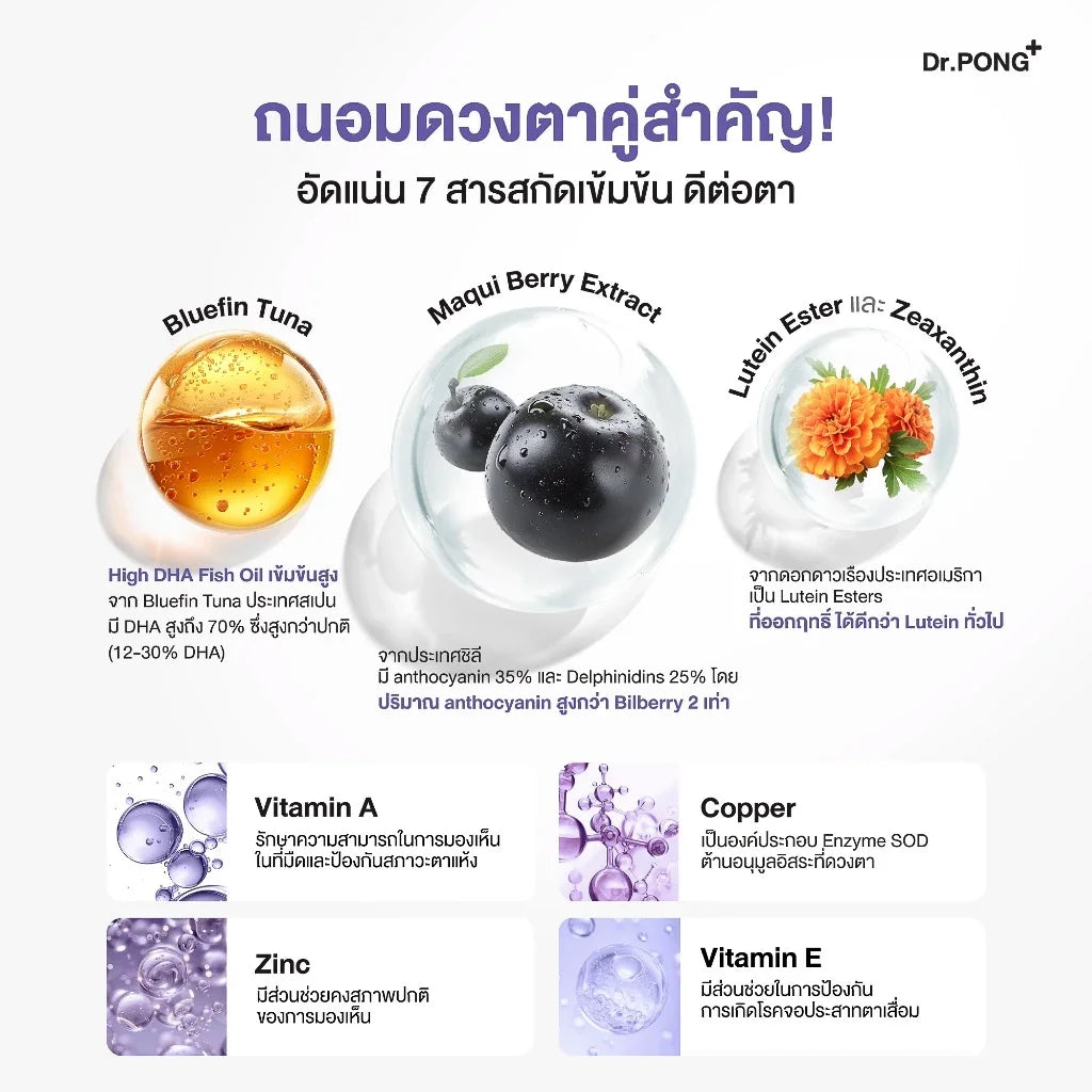 Dr.PONG Luminexar Lutein Plus Maquiberry Extract ดอกเตอร์พงศ์ ลูมิเน็กซาร์ ลูทีน พลัส มากิเบอร์รี่ เอ็กซ์แทรคต์