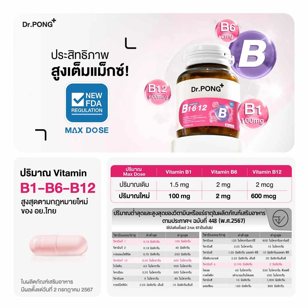 Dr.PONG_B COMPLEX 1-6-12 VITAMIN B1 B6 B12_60Capsules