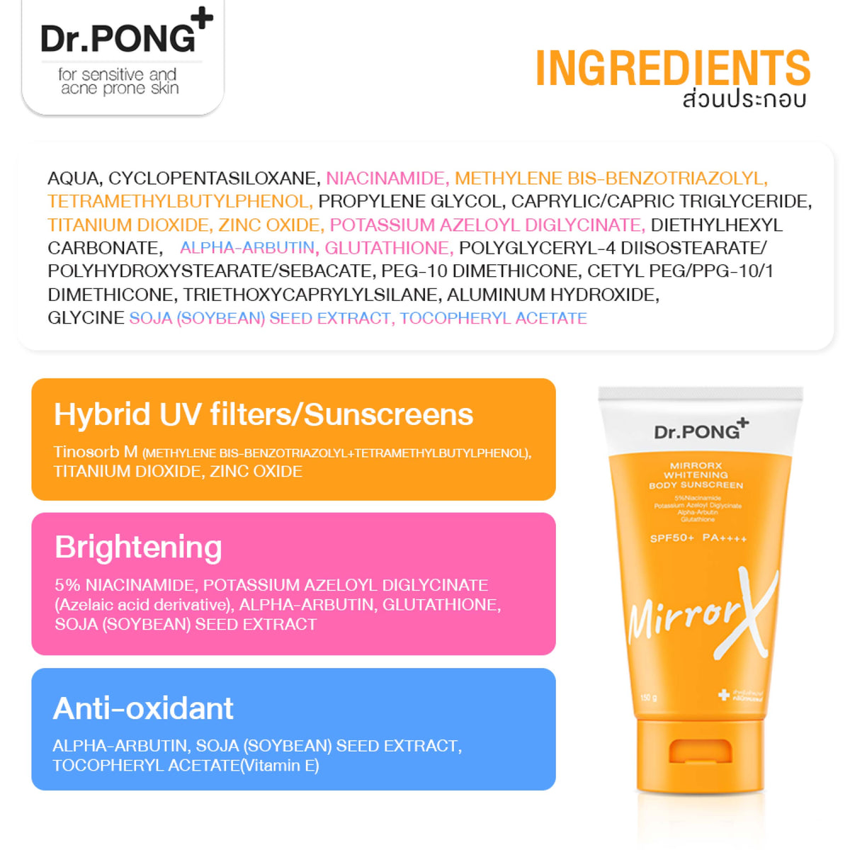 Dr.PONG MirrorX whitening body sunscreen ครีมกันแดดเนื้อเบาสบายผิวกาย